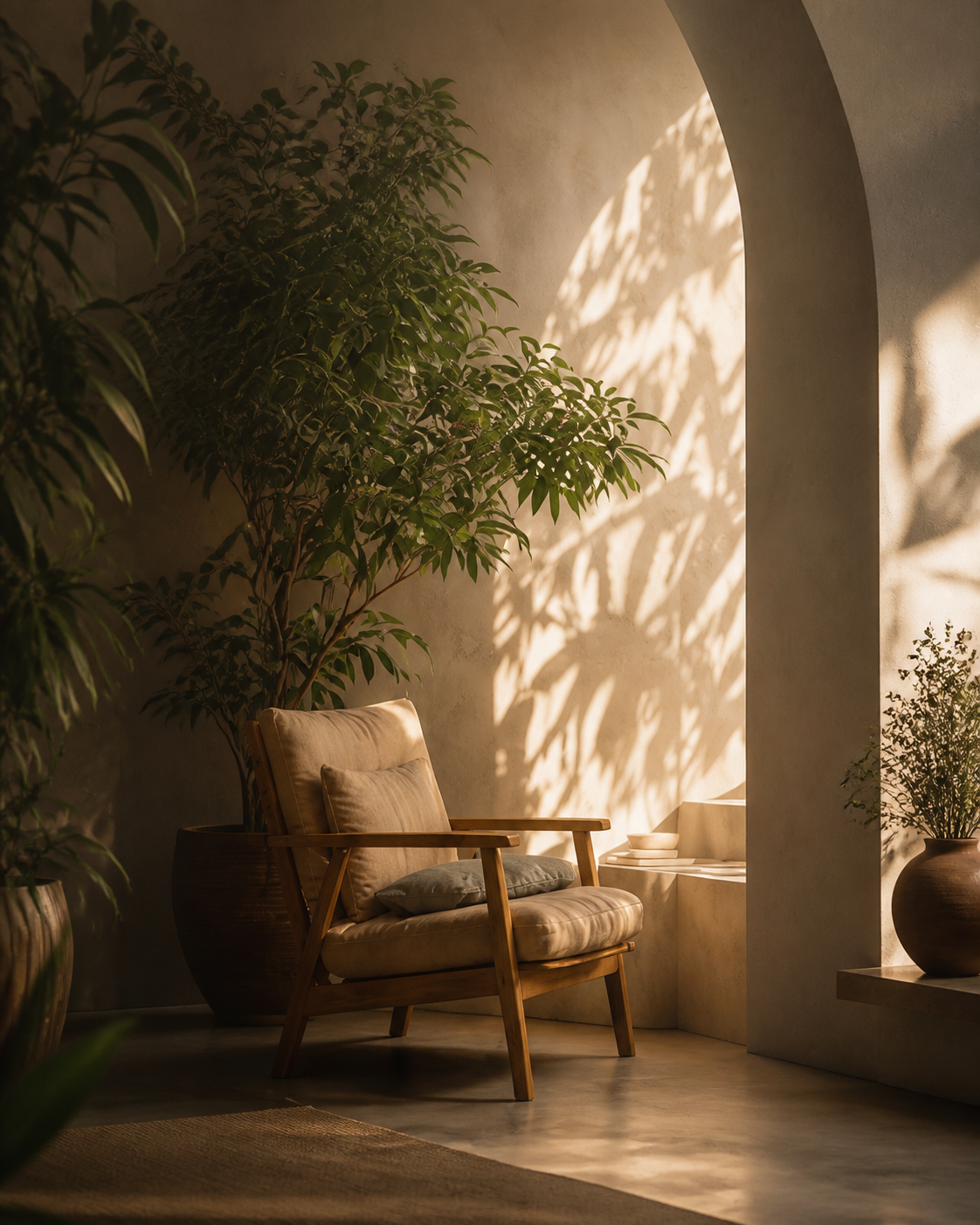 A calm, sunlit interior designed for wellbeing